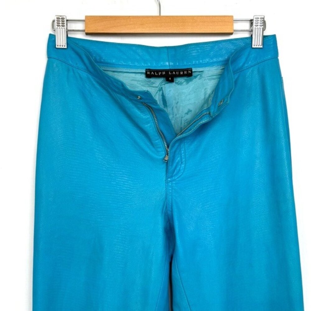 Ralph Laurent Black labell Vibrant Blue 100% Leather bootcut Pants 4 - Picture 4 of 15
